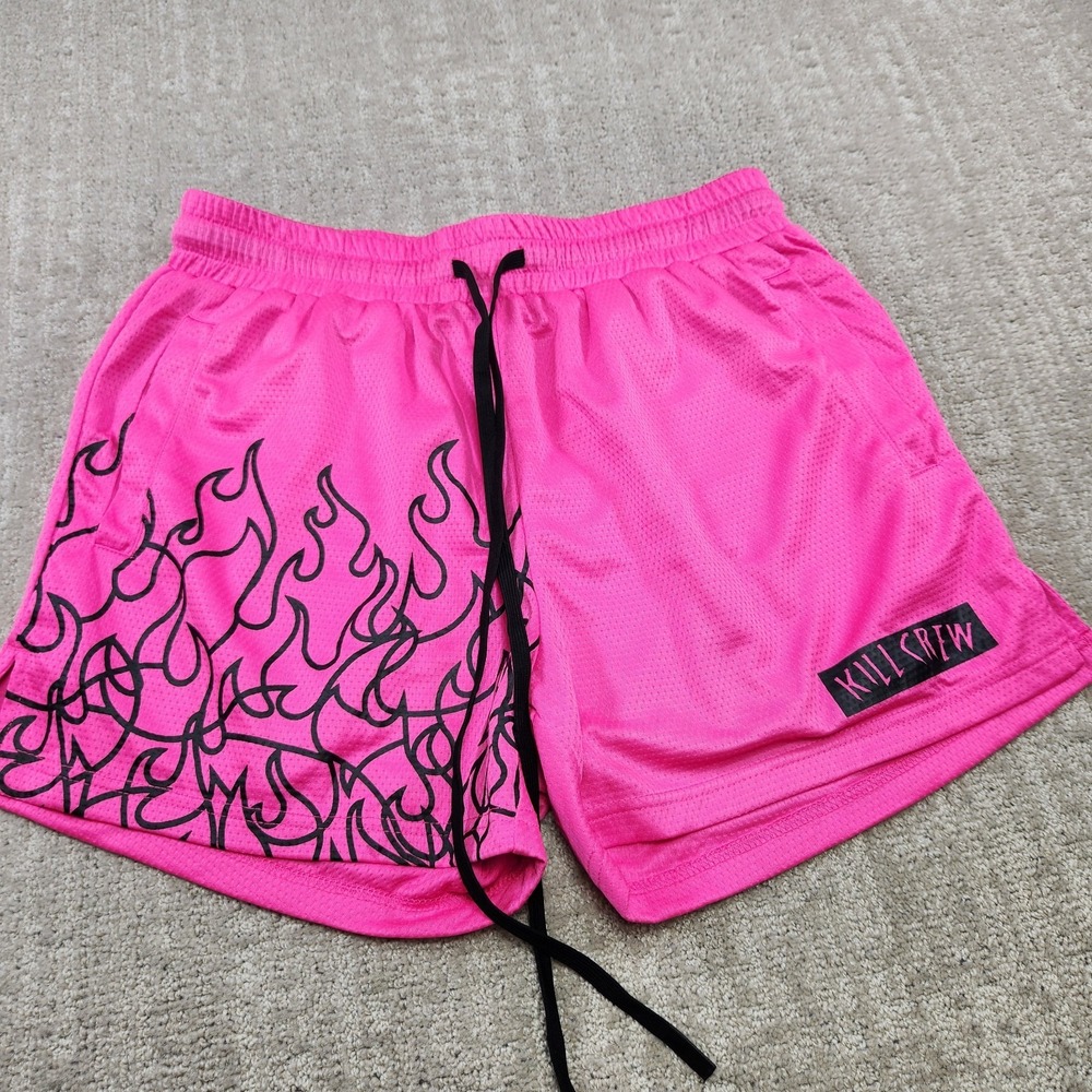 KILL CREW Shorts Men Large Muay Thai Flames 4" Athletic Training NEW Pink Gym